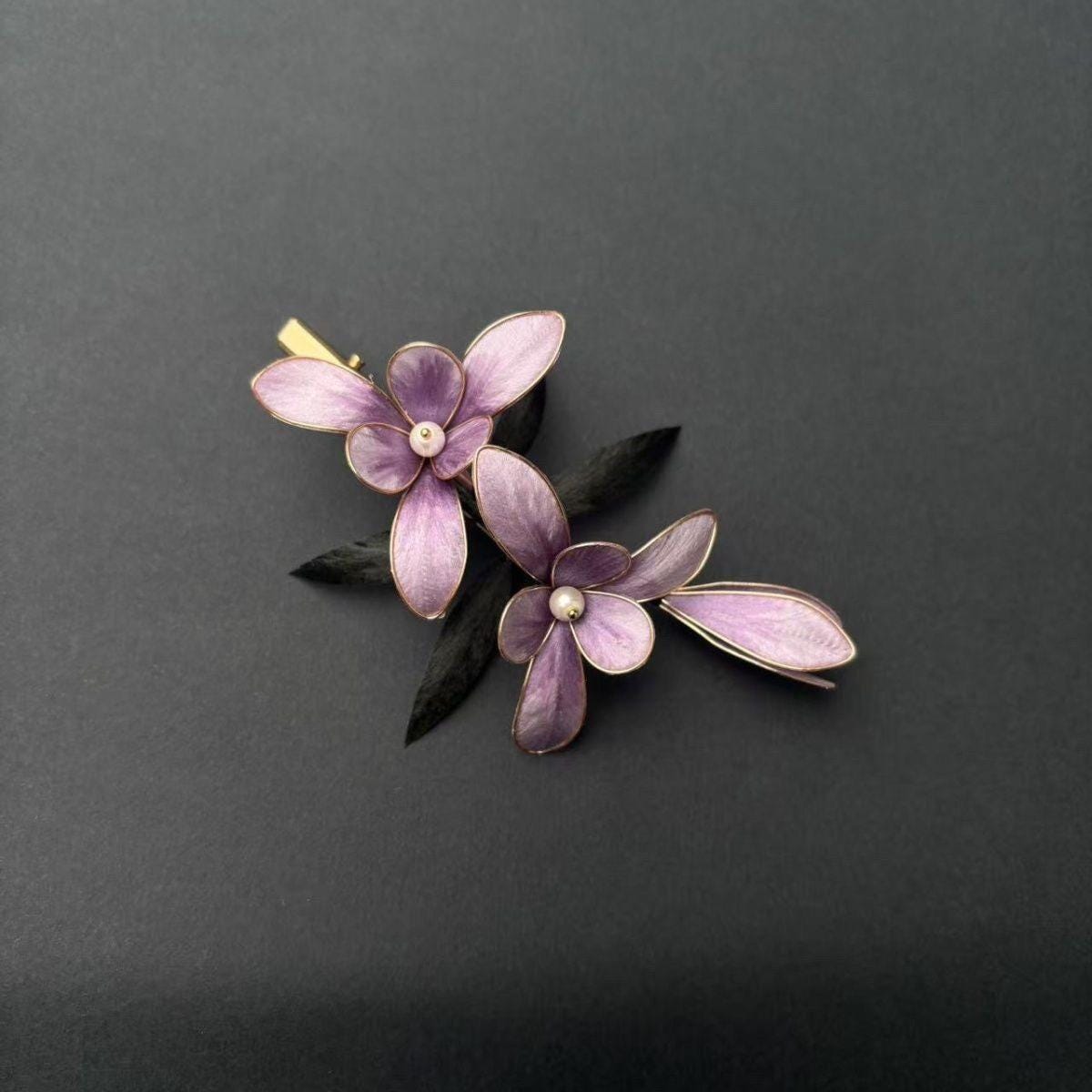 Handmade Velvet Flower Hair Clip Purple Ronghua Bridal