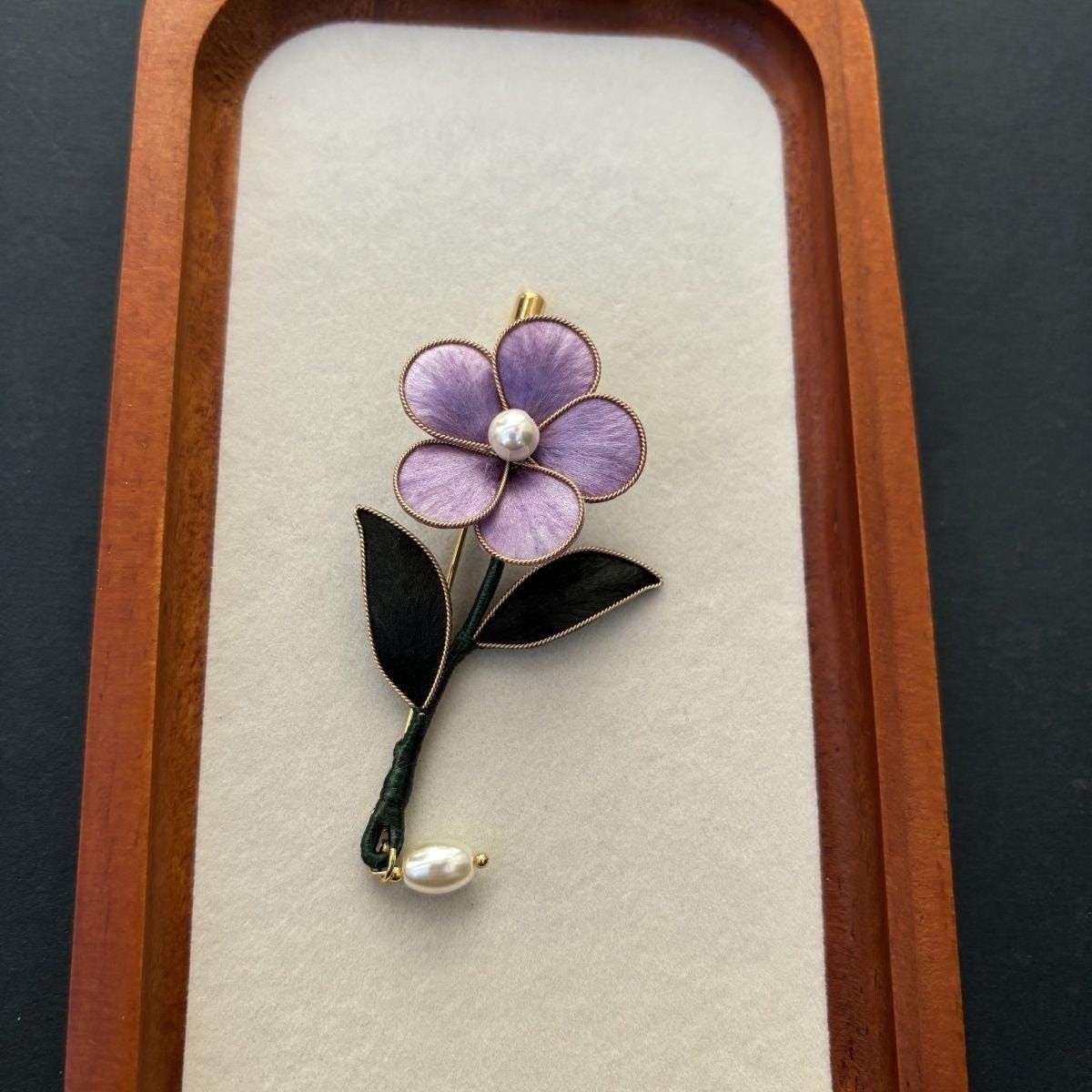 Handmade Velvet Flower Hair Clip Purple Ronghua Bridal