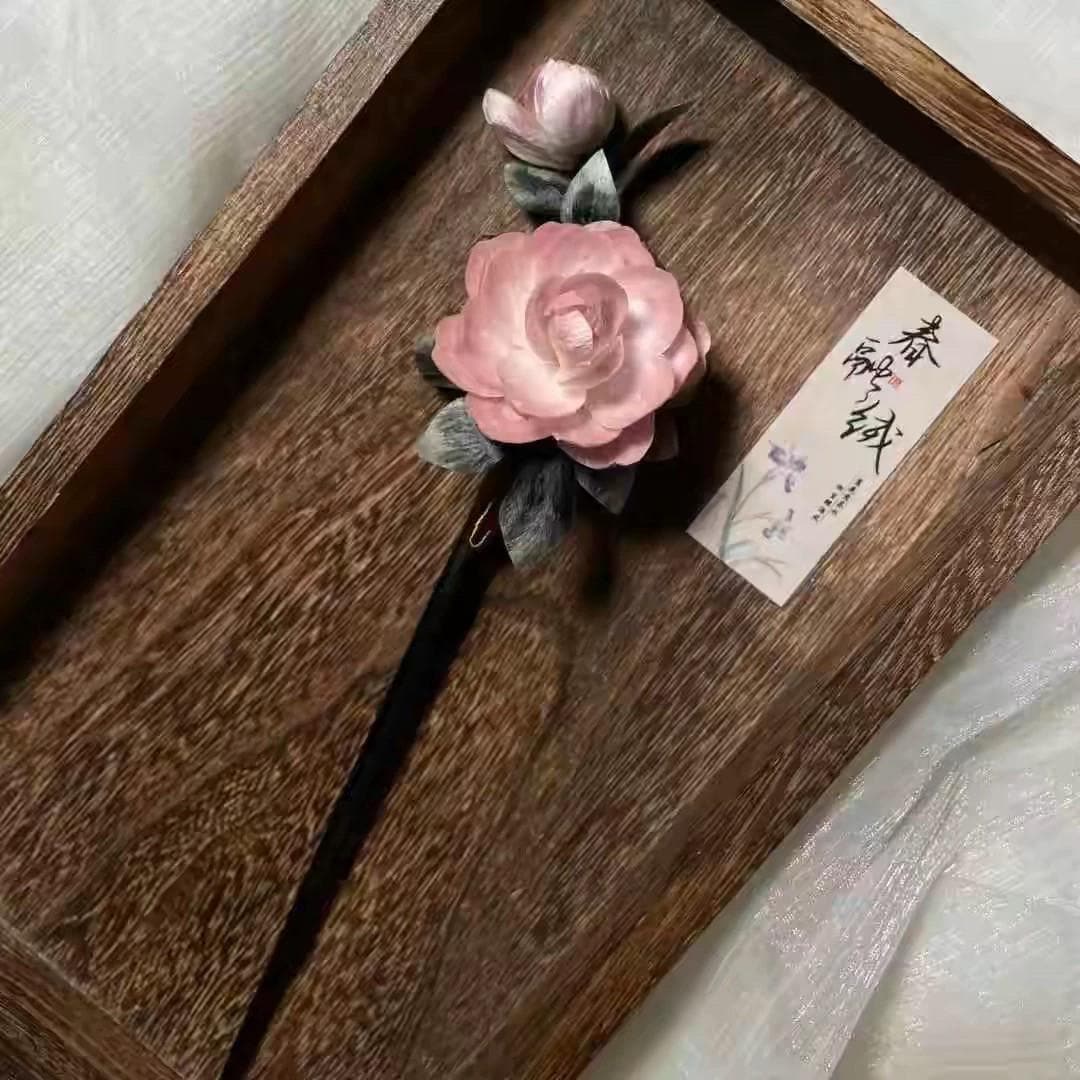 Handmade Velvet Flower Hair Clip Purple Ronghua Bridal