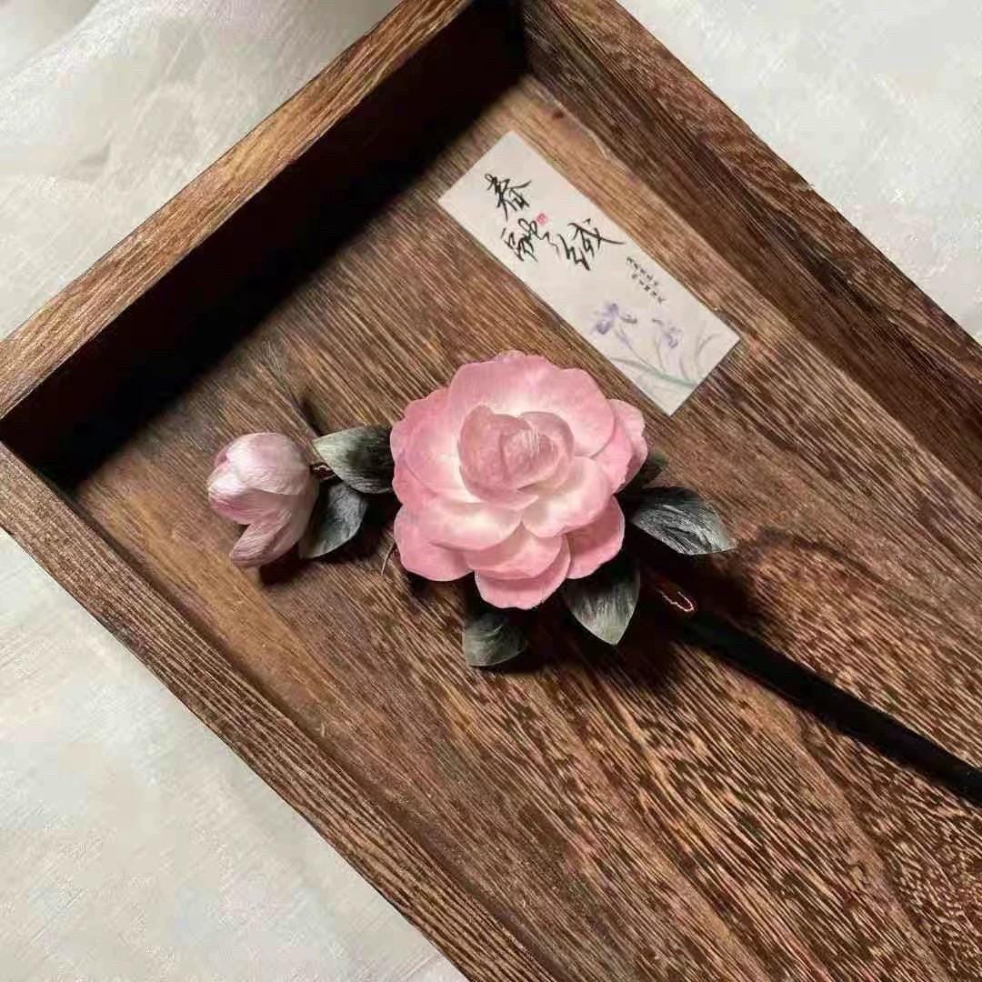Handmade Velvet Flower Hair Clip Purple Ronghua Bridal