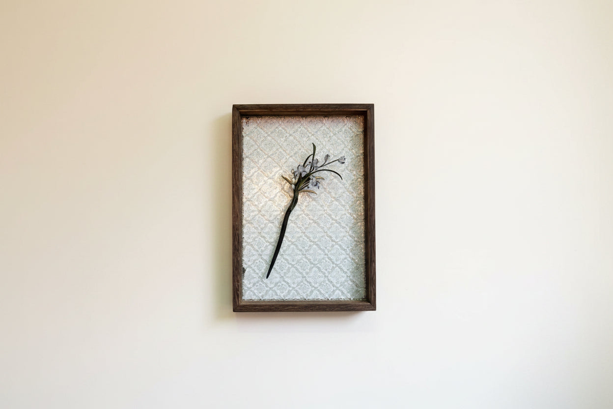 Hand‑Wrapped Silk Orchid Hair Stick, Black Wood Hairpin with Pearls