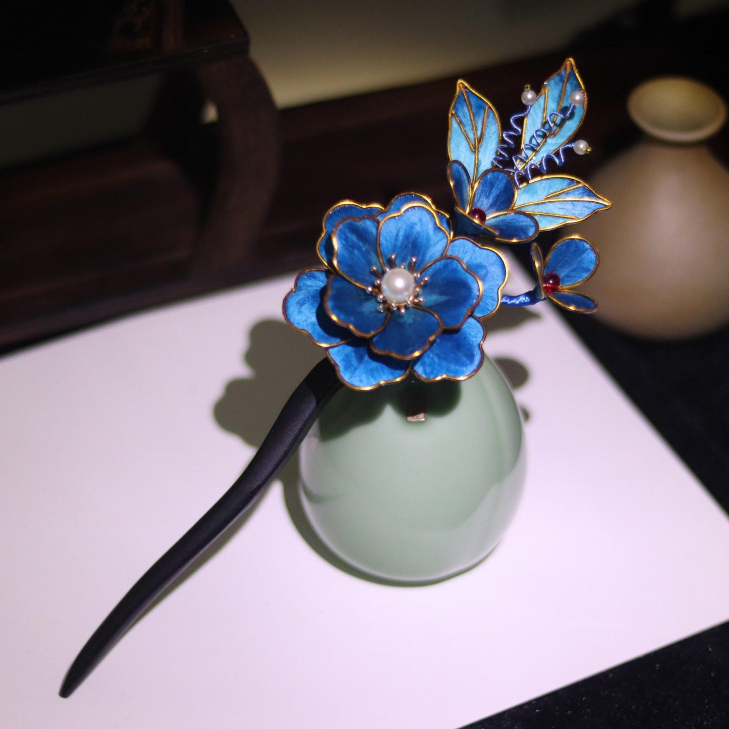 Kingfisher Blue Flower Hair Pin Set Handmade