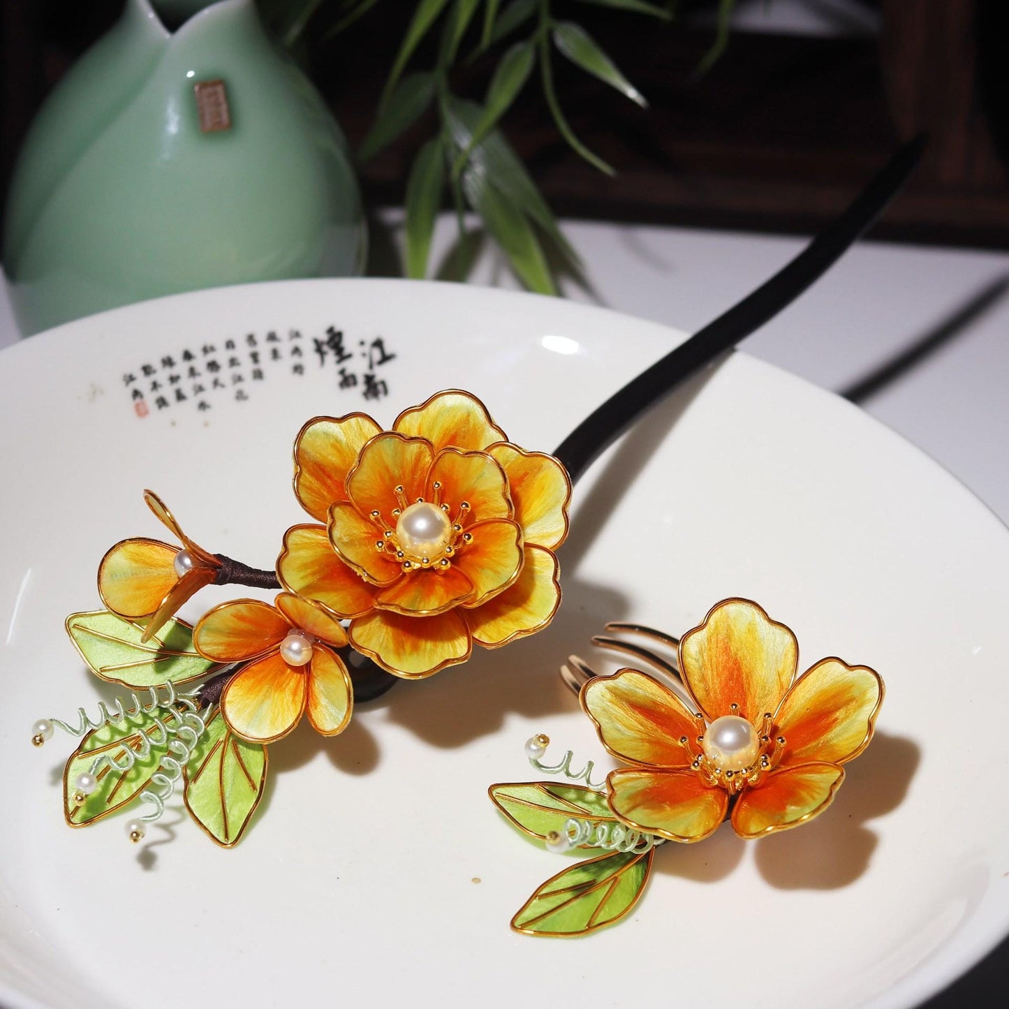 Kingfisher Blue Flower Hair Pin Set Handmade