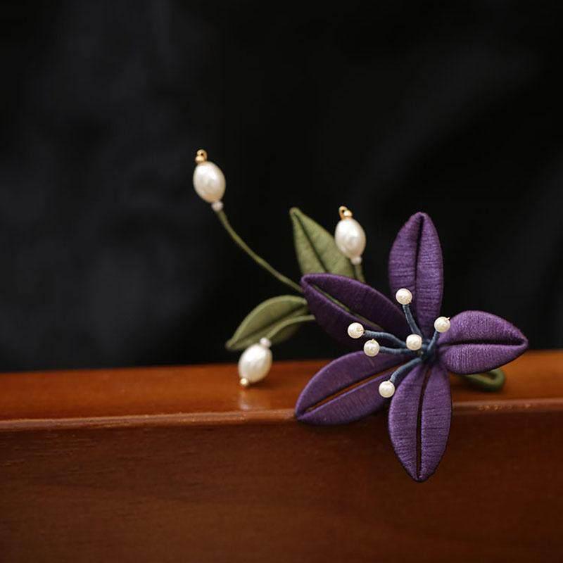 Handmade Velvet Flower Hair Clip Purple Ronghua Bridal