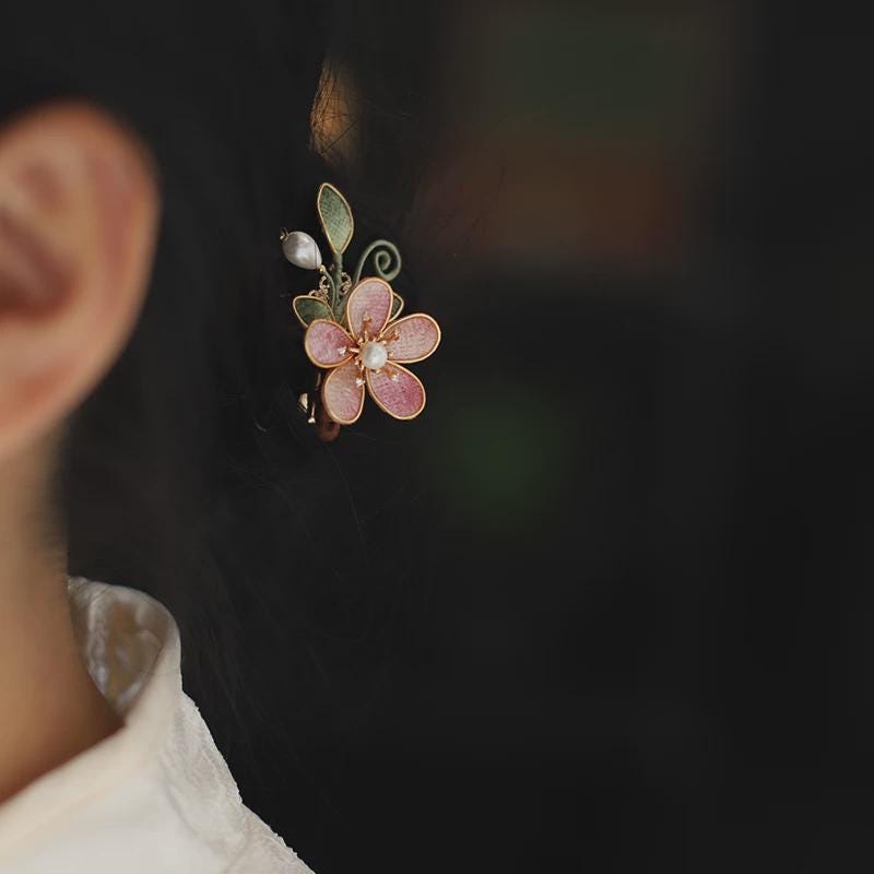 Velvet Crabapple Hair Pin Handmade