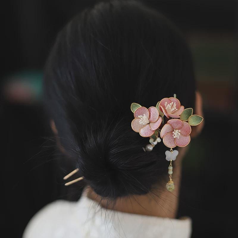 Velvet Crabapple Hair Pin Handmade