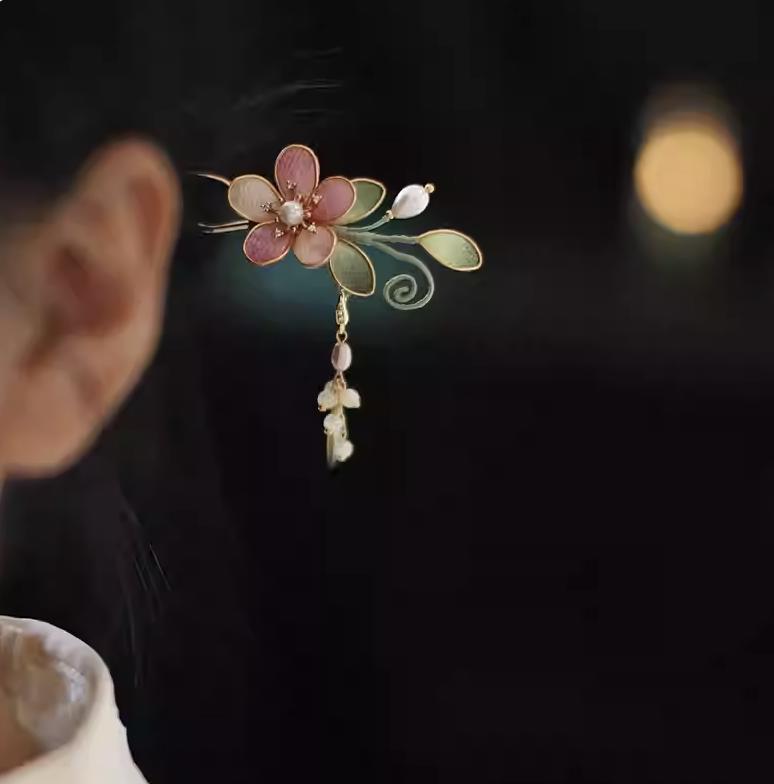 Velvet Crabapple Hair Pin Handmade