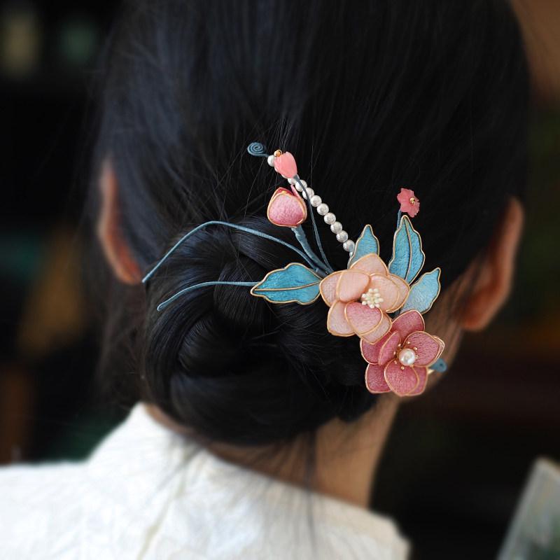 Velvet Crabapple Hair Pin Handmade