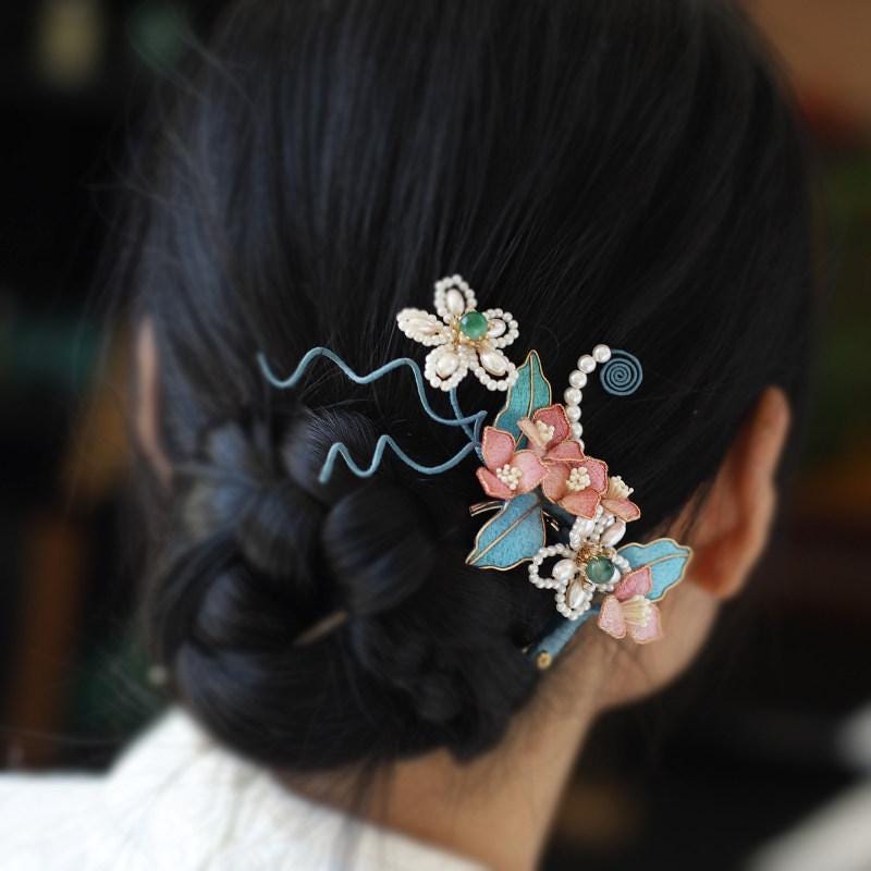 Velvet Crabapple Hair Pin Handmade