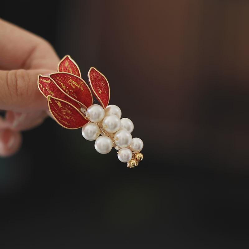 Velvet Phoenix Brooch Handmade Ronghua Pearl Tassel