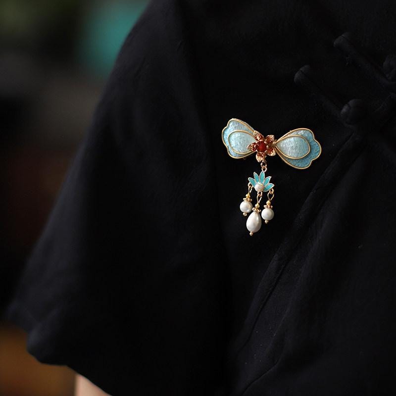 Velvet Phoenix Brooch Handmade Ronghua Pearl Tassel