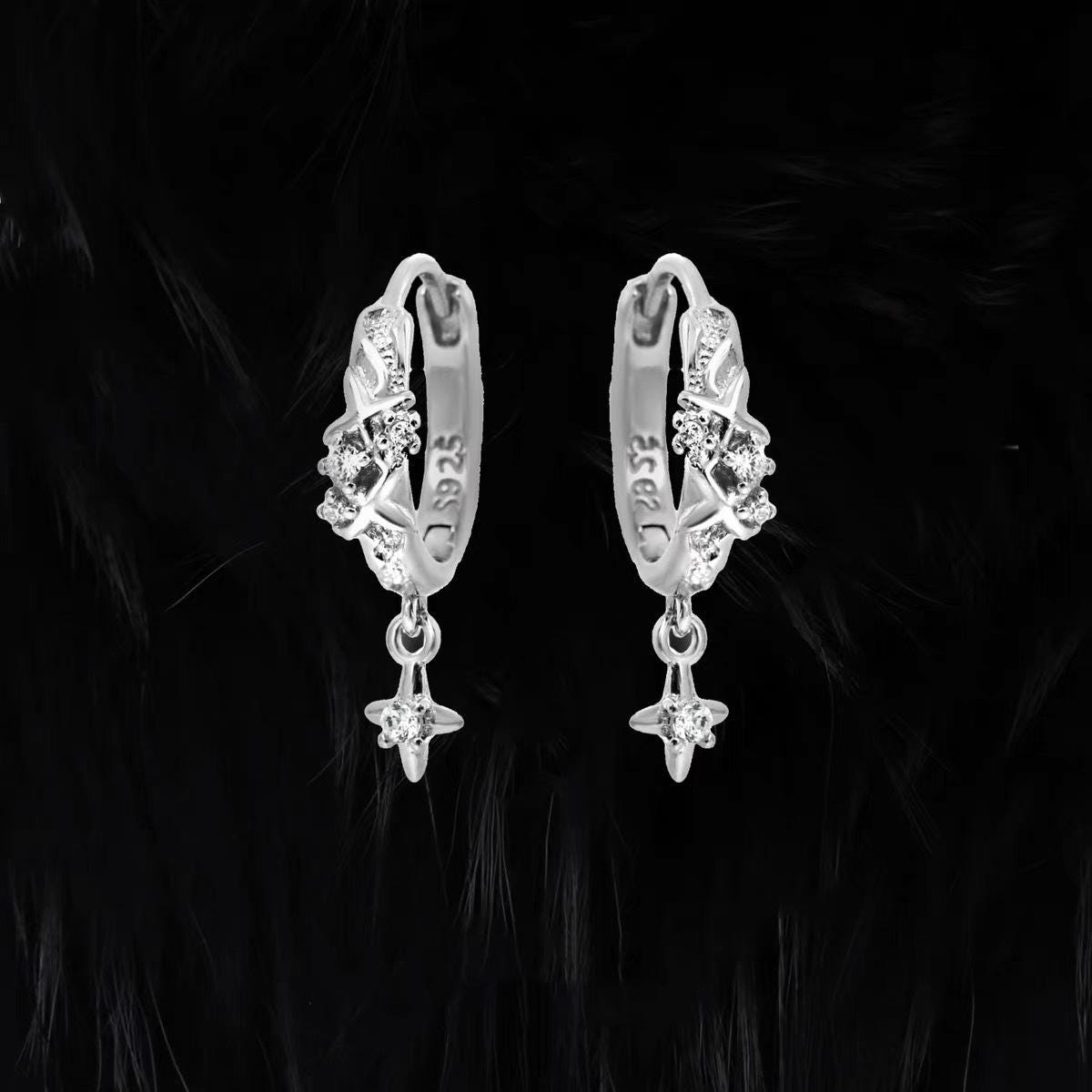 Sparkling Zircon Pave Hoop Drop Earrings
