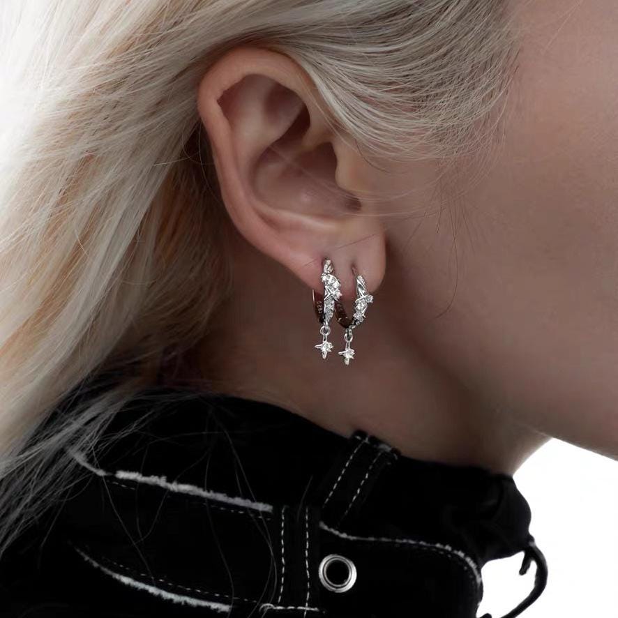 Sparkling Zircon Pave Hoop Drop Earrings