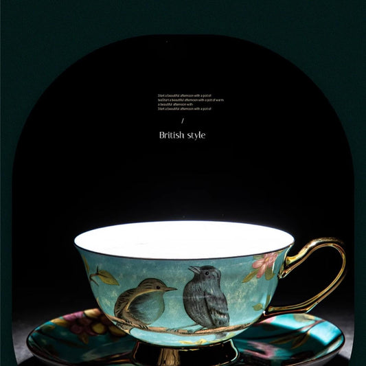 Bone China Tea Cup Set Bird and Floral Design
