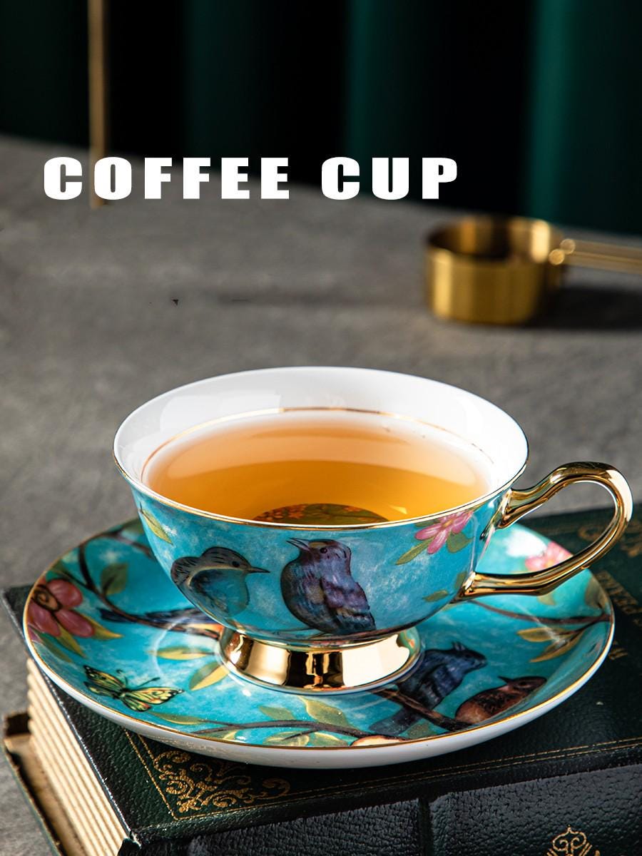 Bone China Tea Cup Set Bird and Floral Design