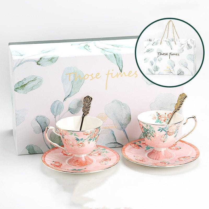 Bone China Tea Cup Set Bird and Floral Design