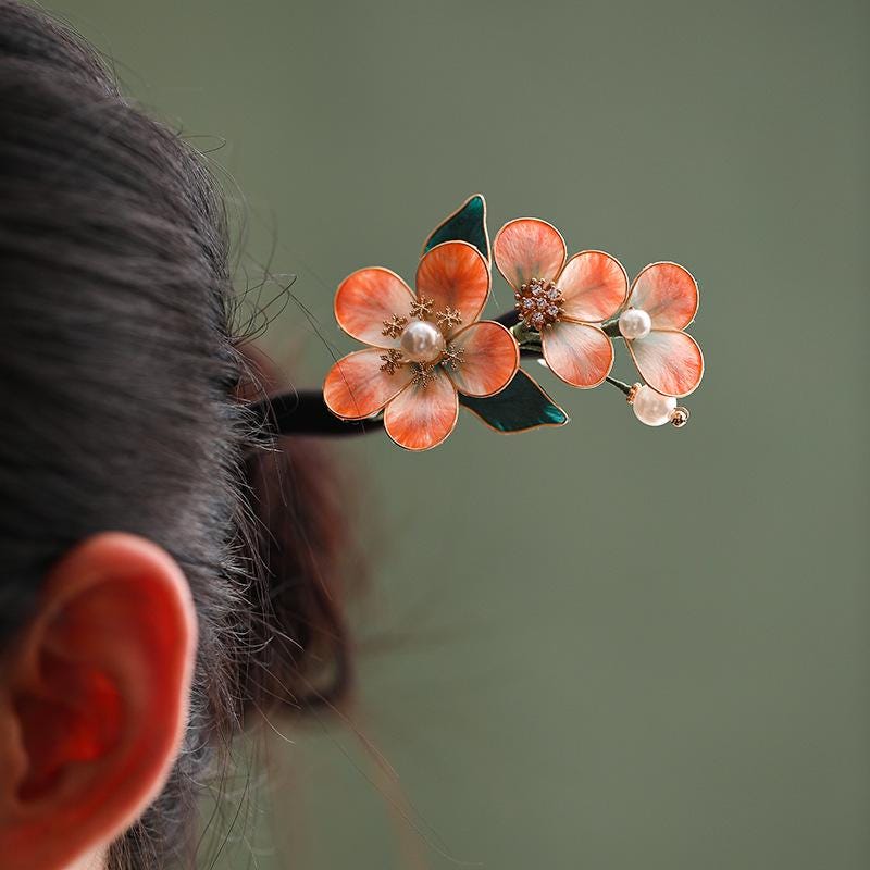 Ebony Hair Stick with Enamel Flower