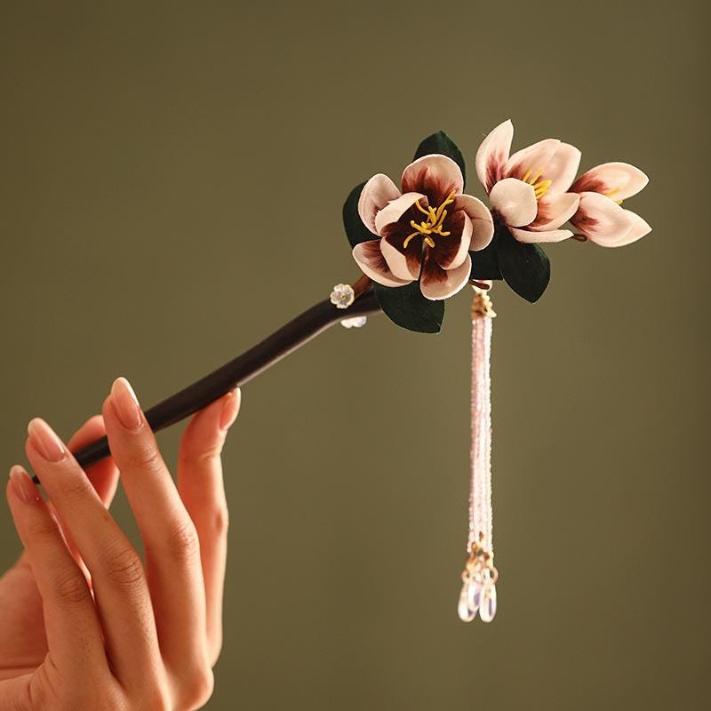 Handmade Ebony Wood Hair Stick | Blue Hydrangea Butterfly Artisan Pin