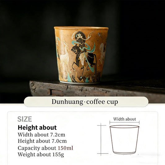 Handpainted Dunhuang Ceramic Coffee Cup Set Vintage Chinese Art