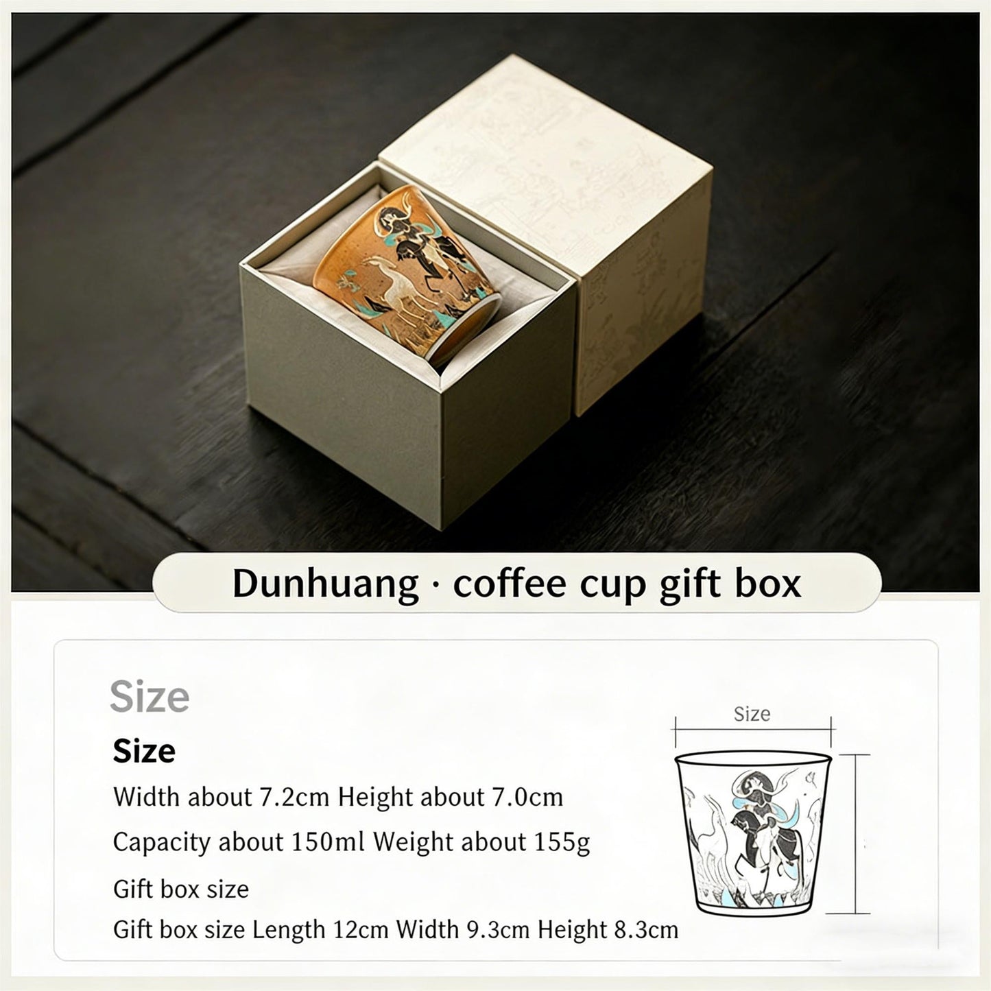 Handpainted Dunhuang Ceramic Coffee Cup Set Vintage Chinese Art