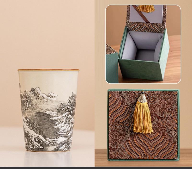 Hand Painted Ru Kiln Ceramic Cup Gift Boxed