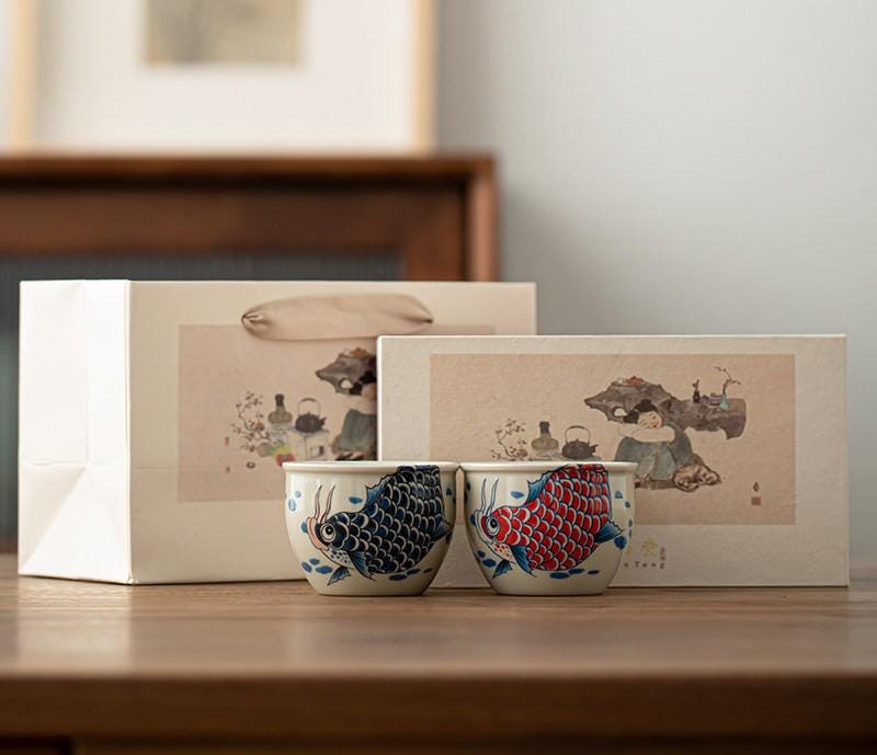 Handpainted Dunhuang Ceramic Coffee Cup Set Vintage Chinese Art