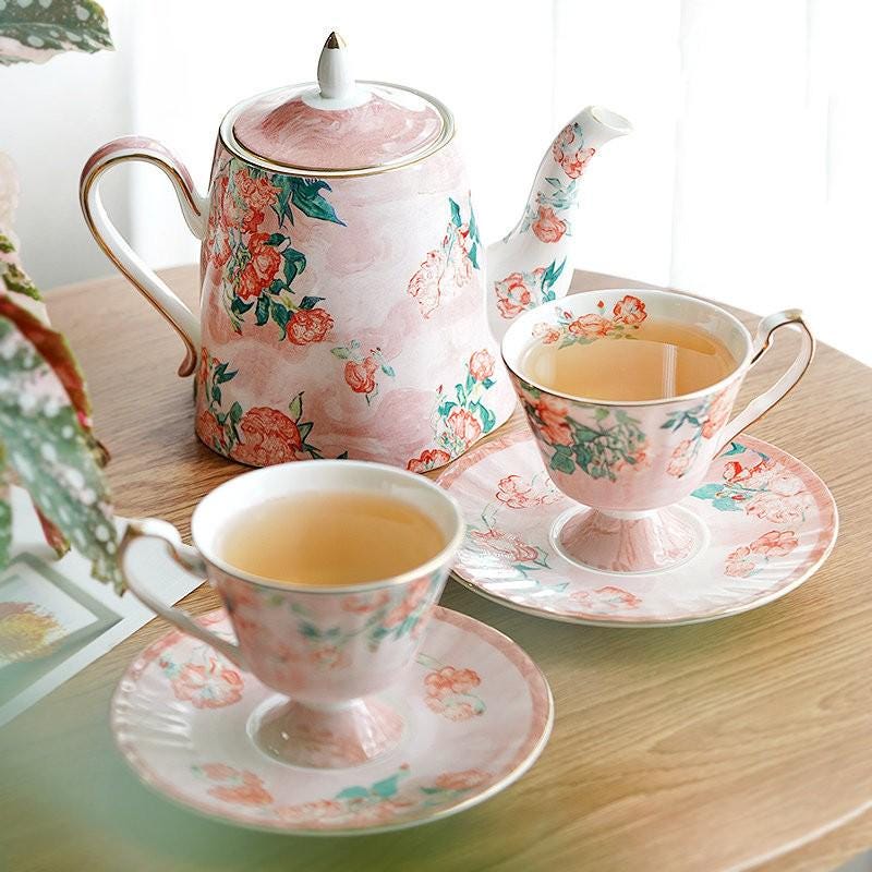 Bone China Tea Cup Set Bird and Floral Design