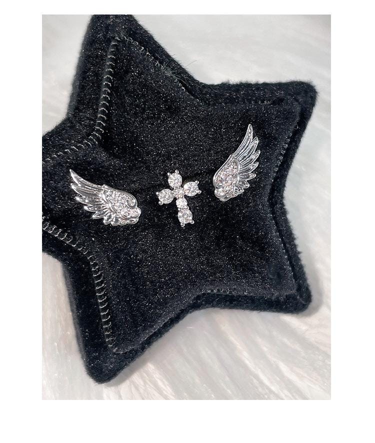 Sterling Silver Dainty Earring Set | Moon Star Fleur De Lis