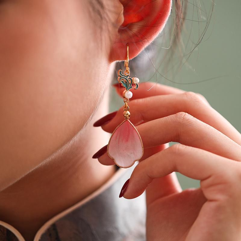 Handcrafted Enamel Petal Drop Earrings with Silk Tassels
