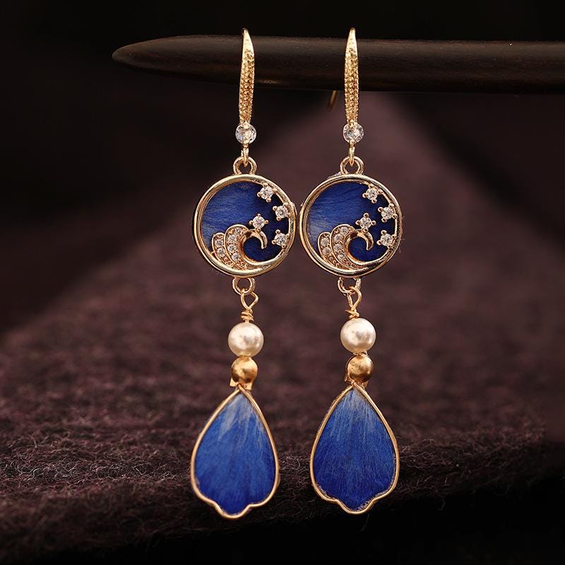 Handcrafted Enamel Petal Drop Earrings with Silk Tassels