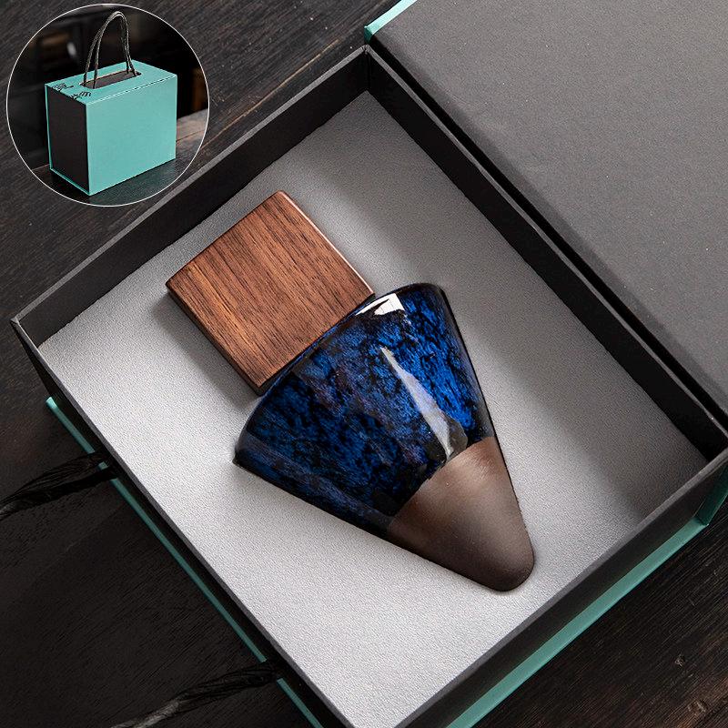 Handcrafted Ceramic Coffee Cup Walnut Base Travel Case