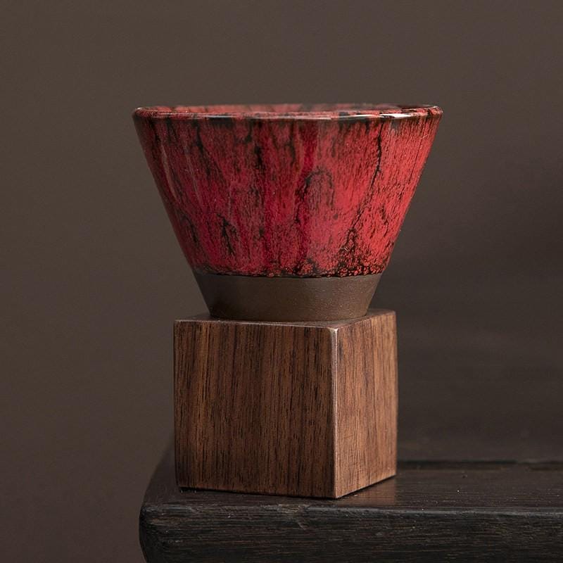 Handcrafted Ceramic Coffee Cup Walnut Base Travel Case