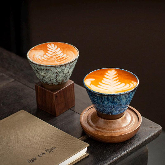 Handcrafted Ceramic Coffee Cup Walnut Base Travel Case
