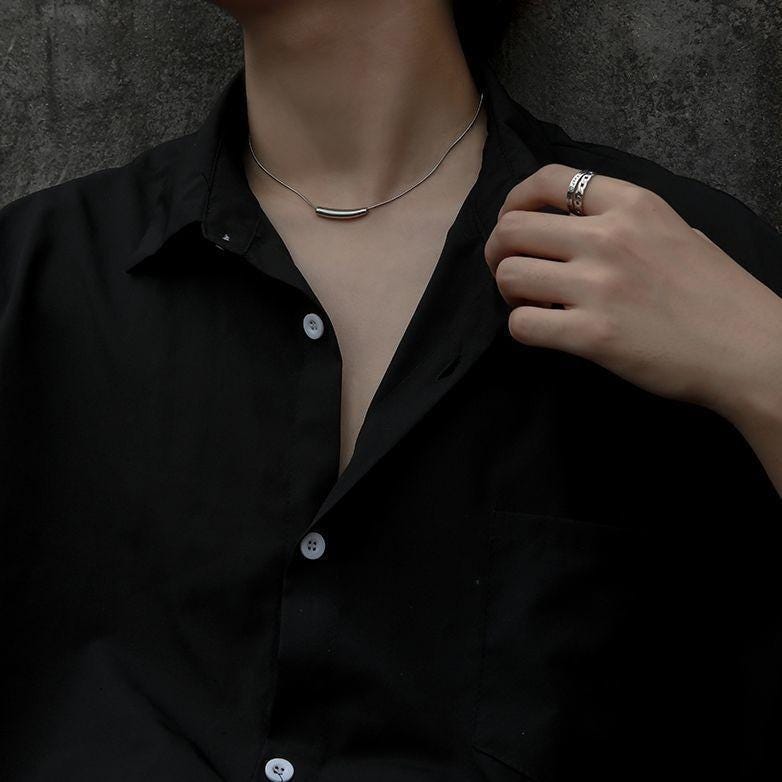 Minimalist Silver Bar Cuban Link Chain Necklace