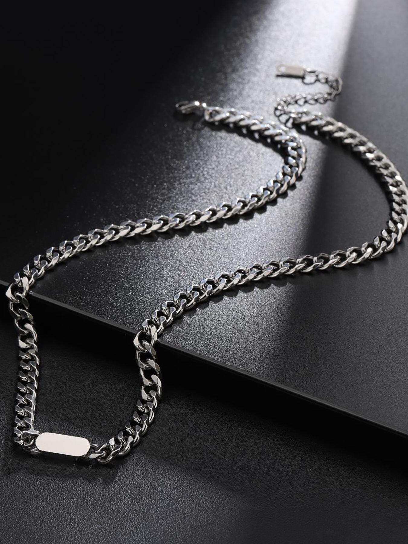 Minimalist Silver Bar Cuban Link Chain Necklace