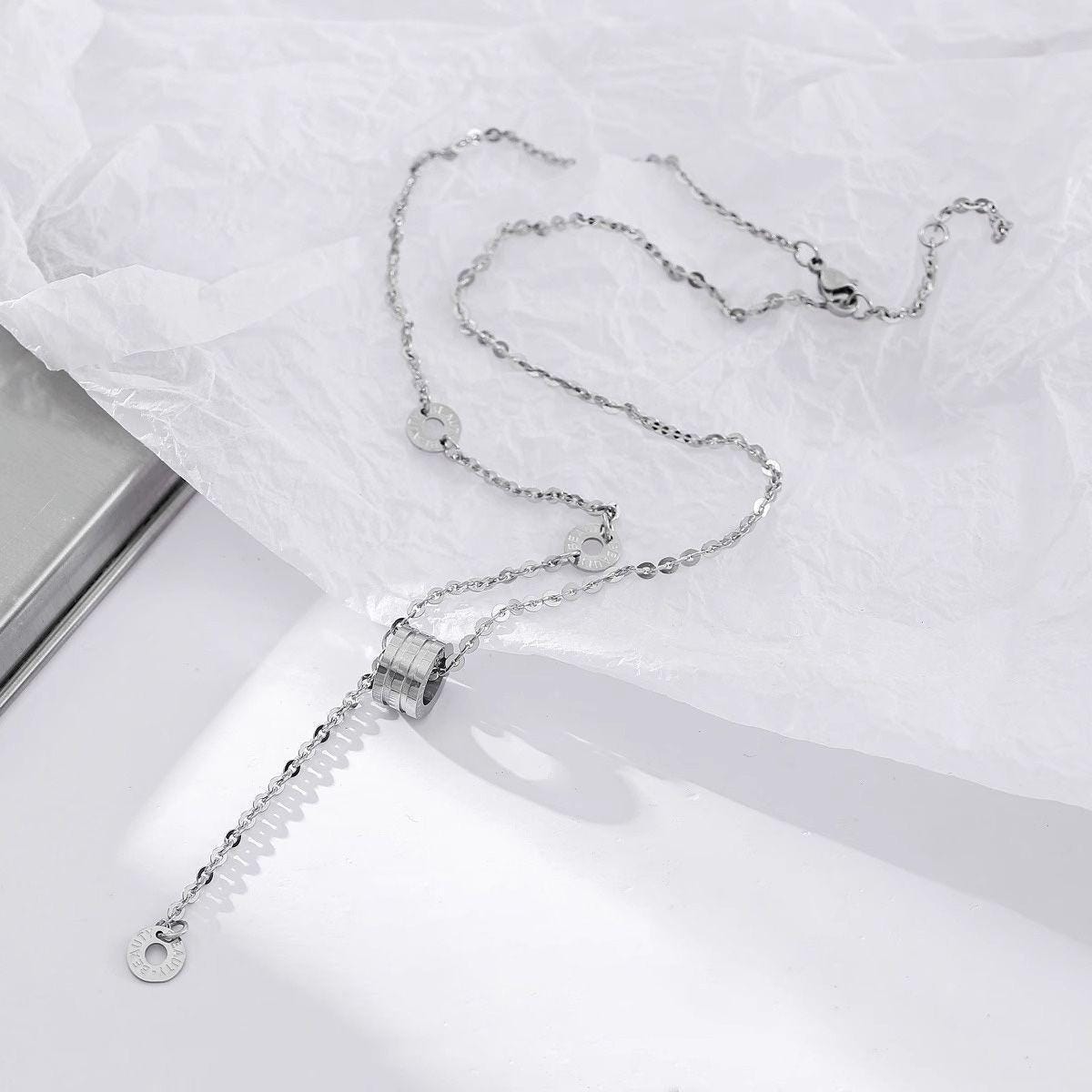 Minimalist Silver Bar Cuban Link Chain Necklace
