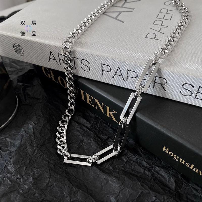 Minimalist Silver Bar Cuban Link Necklace for Men | Alloy Minimalist Chain | Streetwear Jewelry