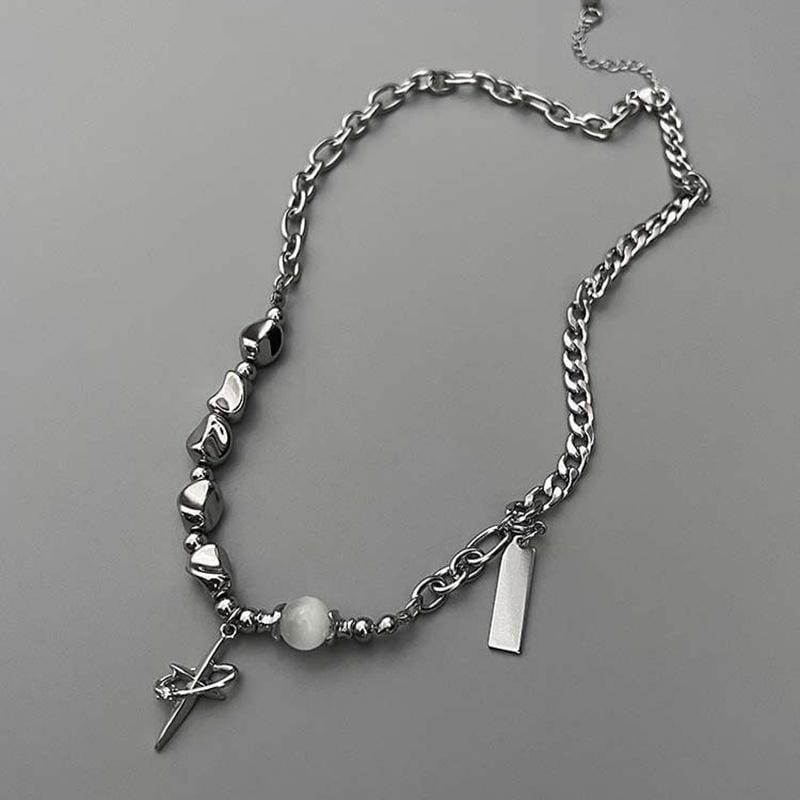 Minimalist Silver Bar Cuban Link Chain Necklace