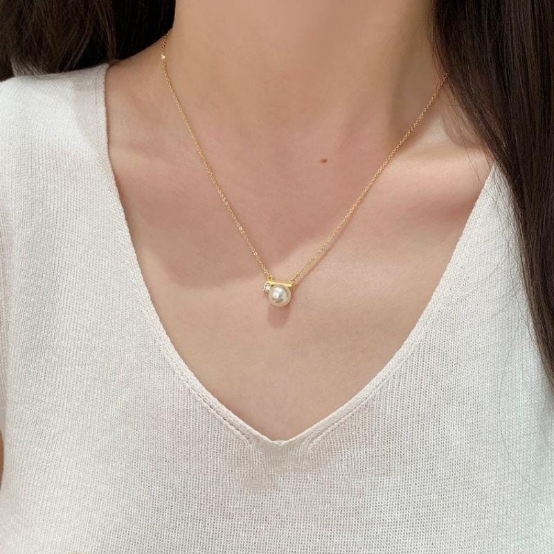 Dainty Pearl and Zircon Bar Layered Necklace