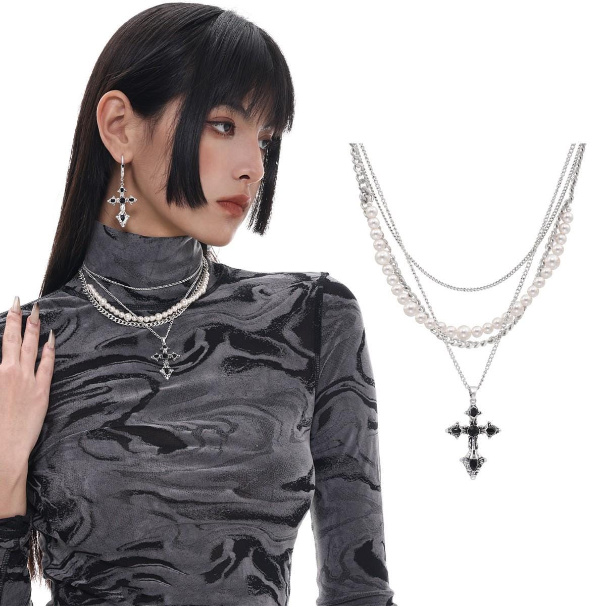 Dainty Pearl and Zircon Bar Layered Necklace