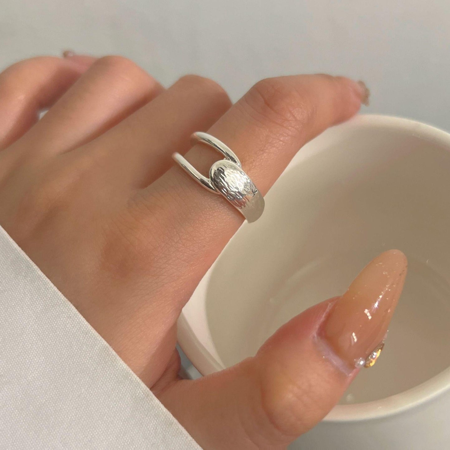 S925 Sterling Silver Adjustable Feather Ring