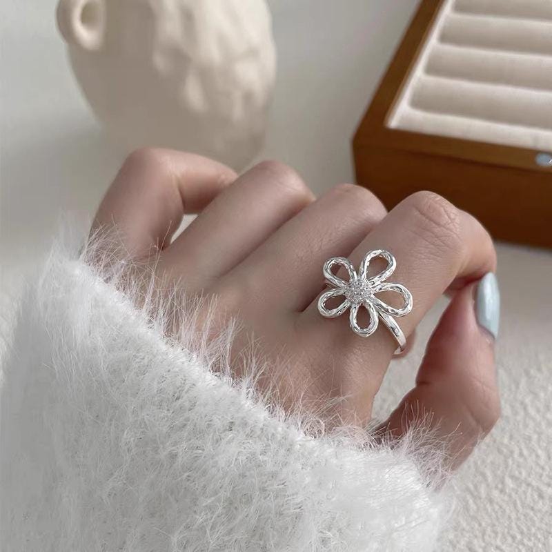 S925 Sterling Silver Adjustable Feather Ring