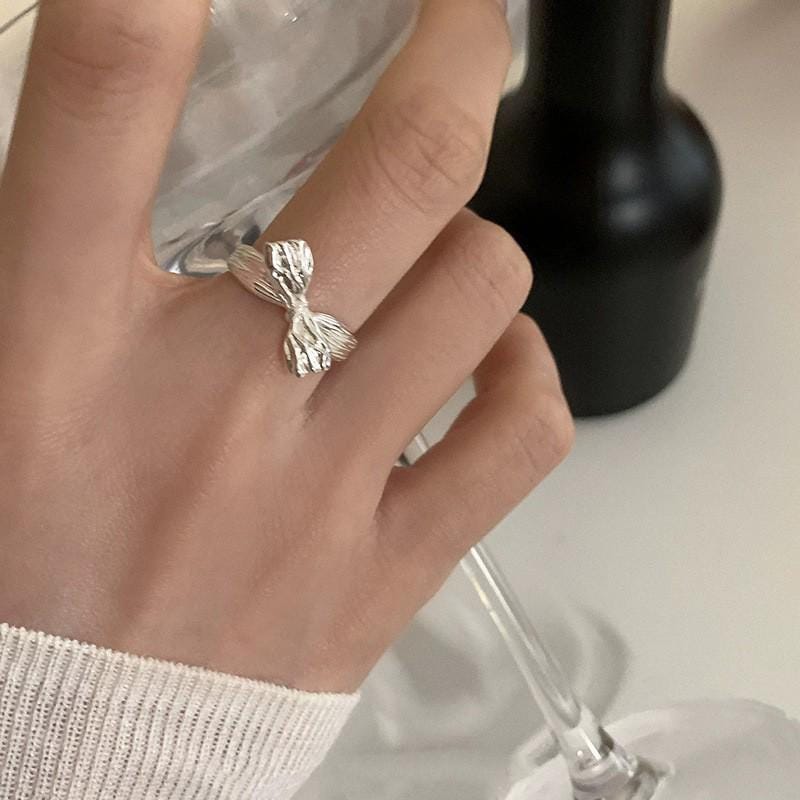 S925 Sterling Silver Adjustable Feather Ring