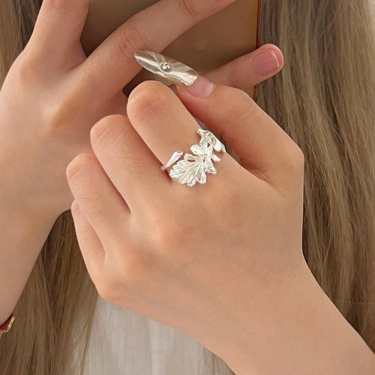S925 Sterling Silver Boho Leaf Statement Ring