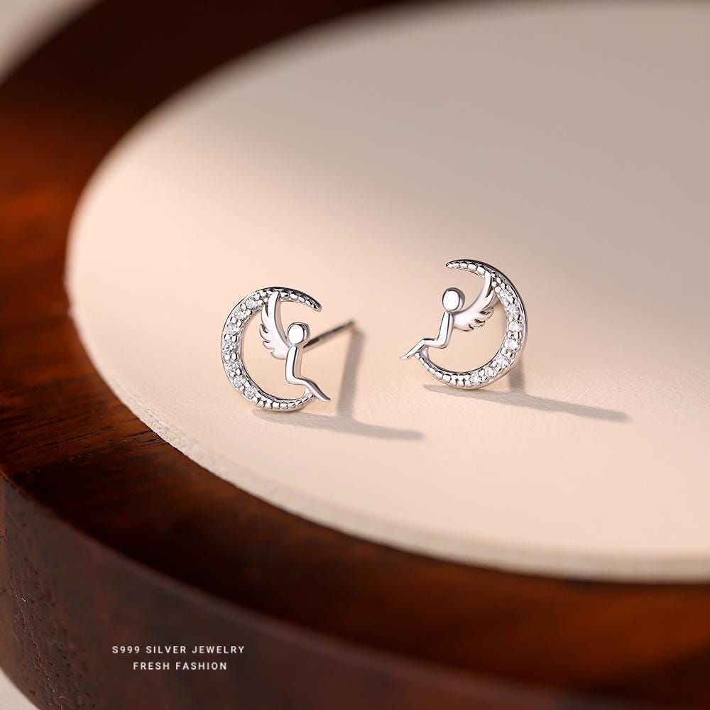 Sterling Silver Dainty Earring Set | Moon Star Fleur De Lis