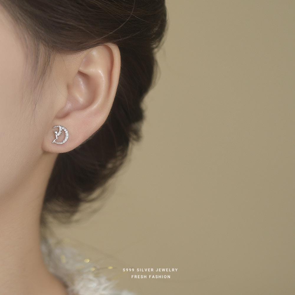 Sterling Silver Dainty Earring Set | Moon Star Fleur De Lis