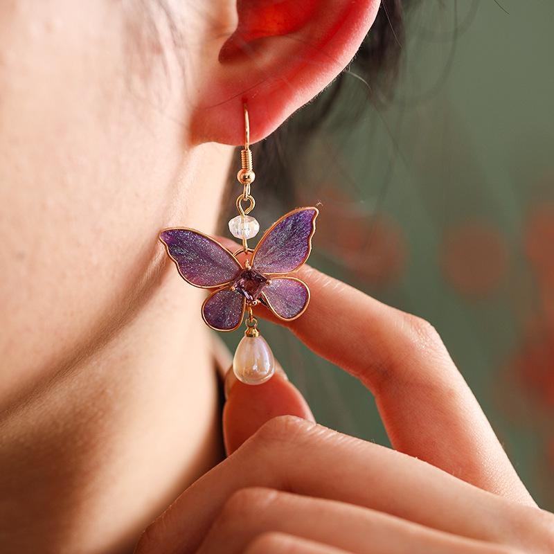 Handcrafted Enamel Petal Drop Earrings with Silk Tassels