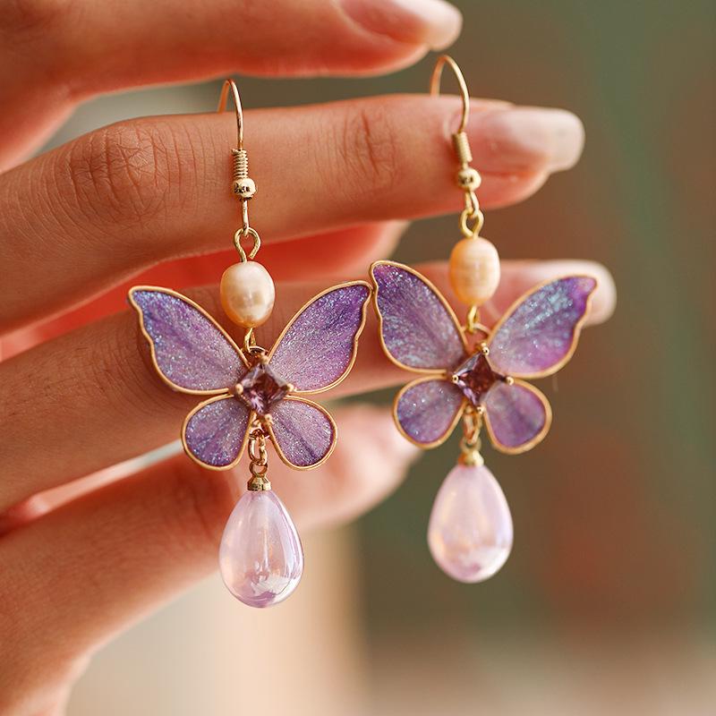 Handcrafted Enamel Petal Drop Earrings with Silk Tassels