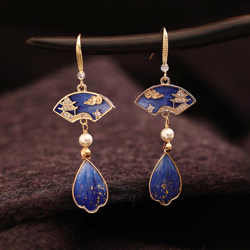 Handcrafted Enamel Petal Drop Earrings with Silk Tassels