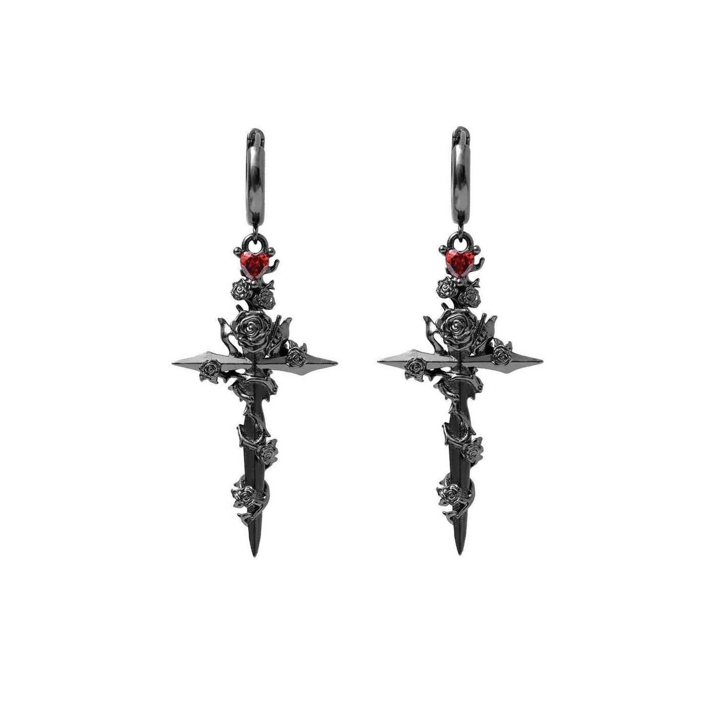 Gothic Winged Moon Chain Hoop Earring